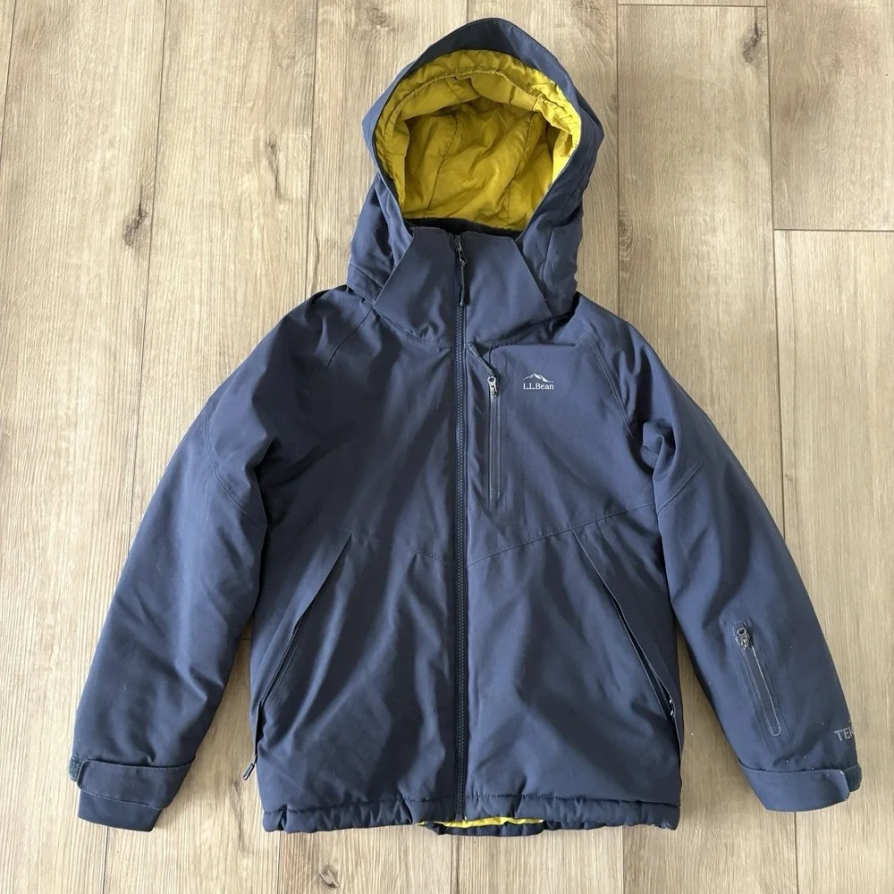 LL Bean Boys Size M 10-12 Jacket Winter Ski Coat Blue Yellow Heavy Duty Outdoors